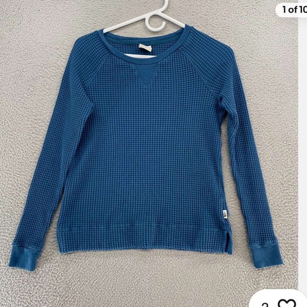 The North Face Chabot Waffle Knit Thermal LS Tee Shirt Top Crew Neck Blue - Picture 3 of 11